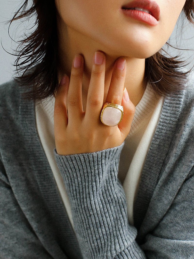 Pink Crystal Turquoise Square Rings - floysun