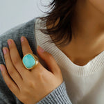 Pink Crystal Turquoise Square Rings - floysun