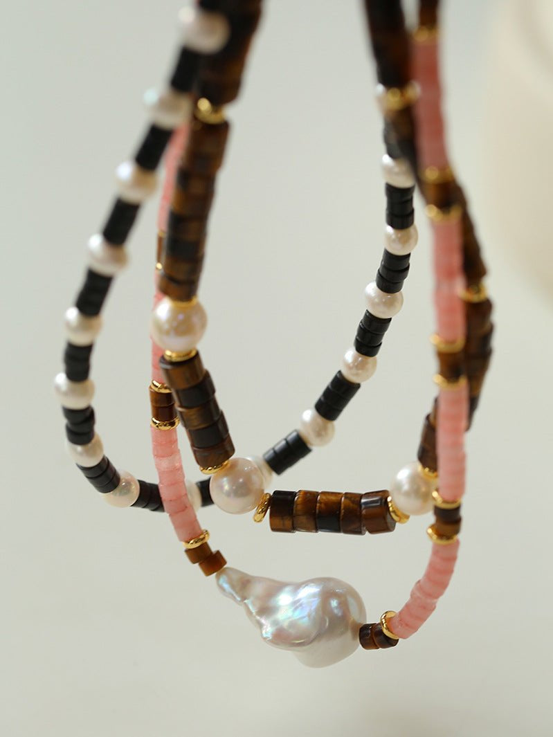 Pink Quartz Baroque Pearl Bead Necklace - floysun