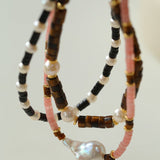 Pink Quartz Baroque Pearl Bead Necklace - floysun