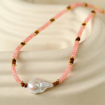 Pink Quartz Baroque Pearl Bead Necklace - floysun