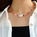 Pink Quartz Baroque Pearl Bead Necklace - floysun