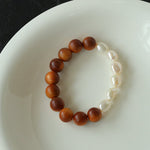 Primeval Forest Nature's Wood Bead Pearl Bracelet - floysun