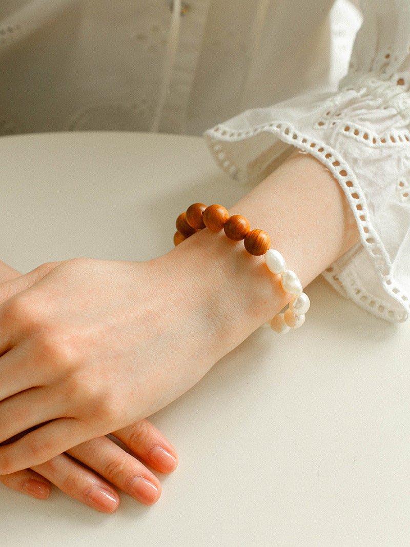 Primeval Forest Nature's Wood Bead Pearl Bracelet - floysun