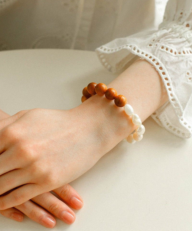 Primeval Forest Nature's Wood Bead Pearl Bracelet - floysun