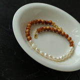 Primeval Forest Nature's Wood Bead Pearl Necklace - floysun