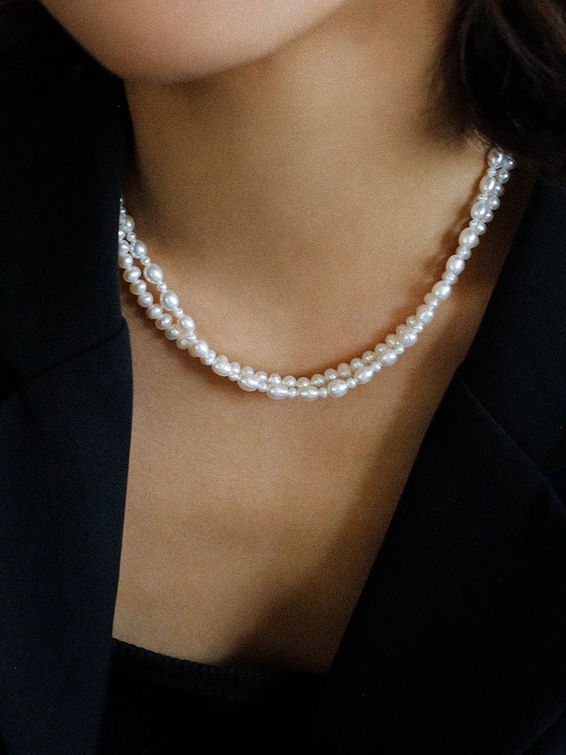 Pulldown Double - Layer Beaded Pearl Necklaces - floysun