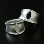 Pure Silver Black Hole Ring - Black Onyx/White Chalcedony - floysun