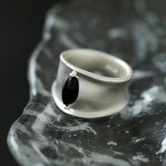 Pure Silver Black Hole Ring - Black Onyx/White Chalcedony - floysun