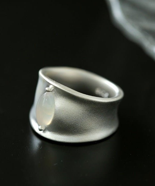 Pure Silver Black Hole Ring - Black Onyx/White Chalcedony - floysun