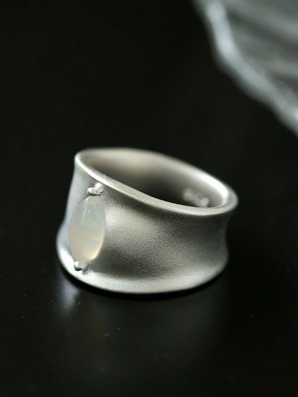 Pure Silver Black Hole Ring - Black Onyx/White Chalcedony - floysun