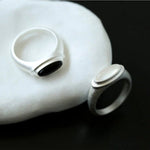 Pure Silver Satellite Ring - White Chalcedony/Black Onyx - floysun