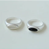 Pure Silver Satellite Ring - White Chalcedony/Black Onyx - floysun