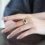 Pure Silver Satellite Ring - White Chalcedony/Black Onyx - floysun