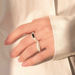 Pure Silver Satellite Ring - White Chalcedony/Black Onyx - floysun