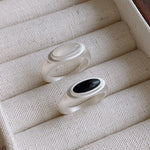 Pure Silver Satellite Ring - White Chalcedony/Black Onyx - floysun