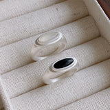 Pure Silver Satellite Ring - White Chalcedony/Black Onyx - floysun