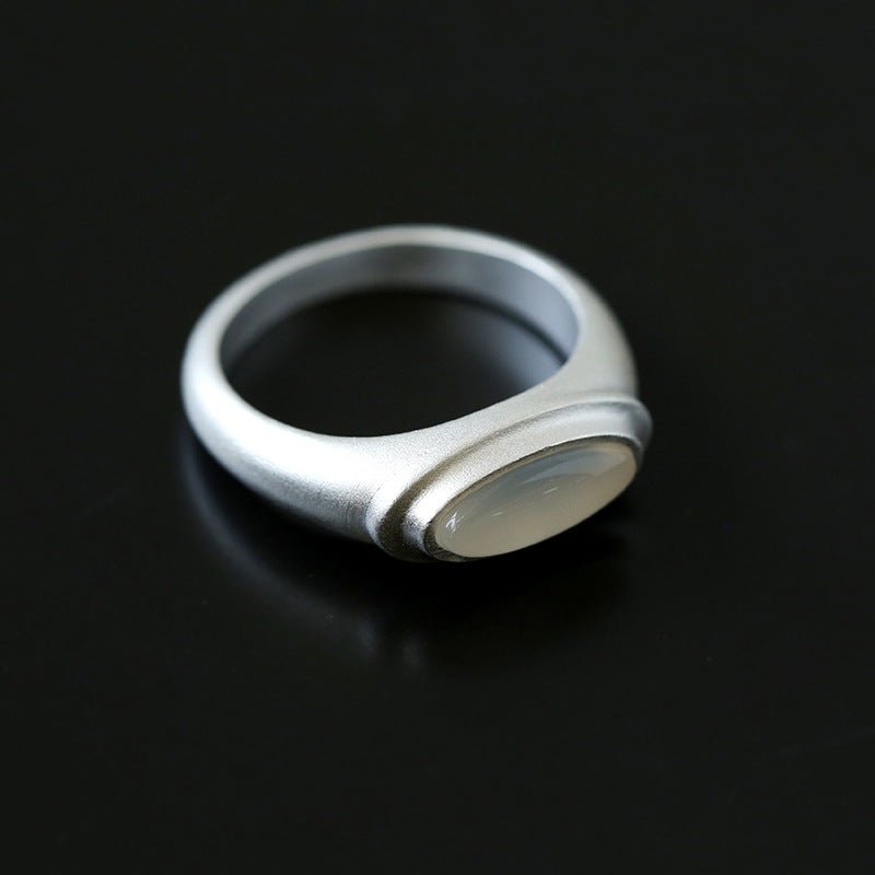 Pure Silver Satellite Ring - White Chalcedony/Black Onyx - floysun