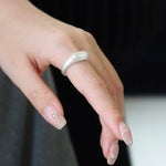 Pure Silver Satellite Ring - White Chalcedony/Black Onyx - floysun