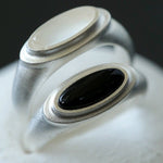 Pure Silver Satellite Ring - White Chalcedony/Black Onyx - floysun