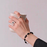 Pure Silver Satellite Ring - White Chalcedony/Black Onyx - floysun