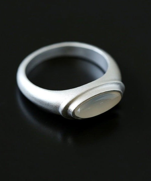 Pure Silver Satellite Ring - White Chalcedony/Black Onyx - floysun