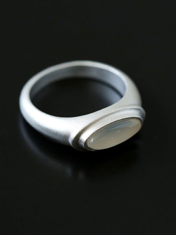 Pure Silver Satellite Ring - White Chalcedony/Black Onyx - floysun