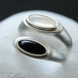 Pure Silver Satellite Ring - White Chalcedony/Black Onyx - floysun