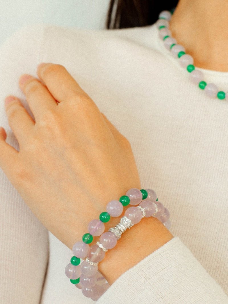 Purple Chalcedony Green Agate Beaded Bracelet - floysun