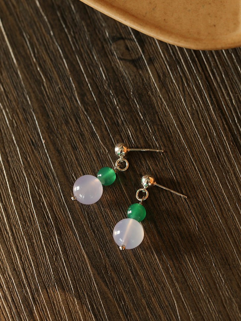 Purple Chalcedony Green Agate Beaded Earrings - floysun