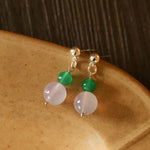 Purple Chalcedony Green Agate Beaded Earrings - floysun