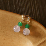 Purple Chalcedony Green Agate Beaded Earrings - floysun