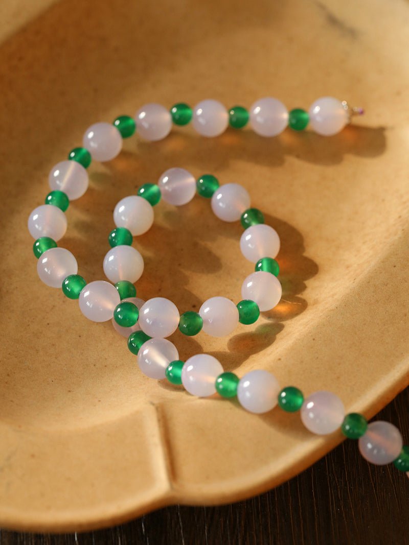 Purple Chalcedony Green Agate Beaded Necklace - floysun