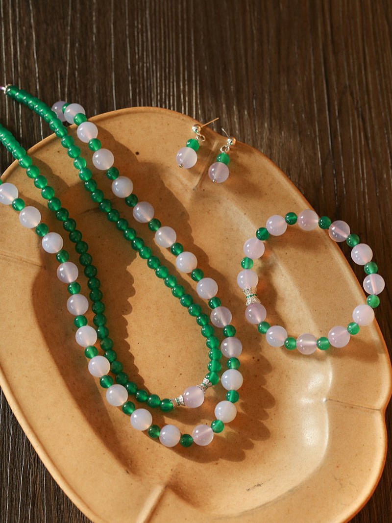 Purple Chalcedony Green Agate Beaded Necklace - floysun