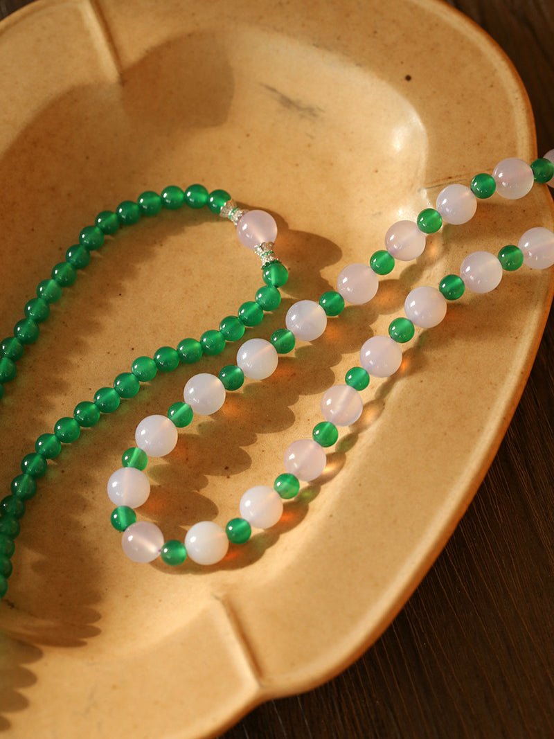 Purple Chalcedony Green Agate Beaded Necklace - floysun