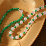 Purple Chalcedony Green Agate Beaded Necklace - floysun