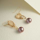 Purple Fairy Series Butterfly Kiss Pearl Dangle Earrings - floysun