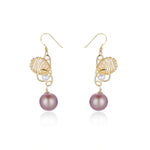 Purple Fairy Series Butterfly Kiss Pearl Dangle Earrings - floysun