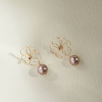 Purple Fairy Series Five - leaf Flower Pearl Drop Earrings - floysun