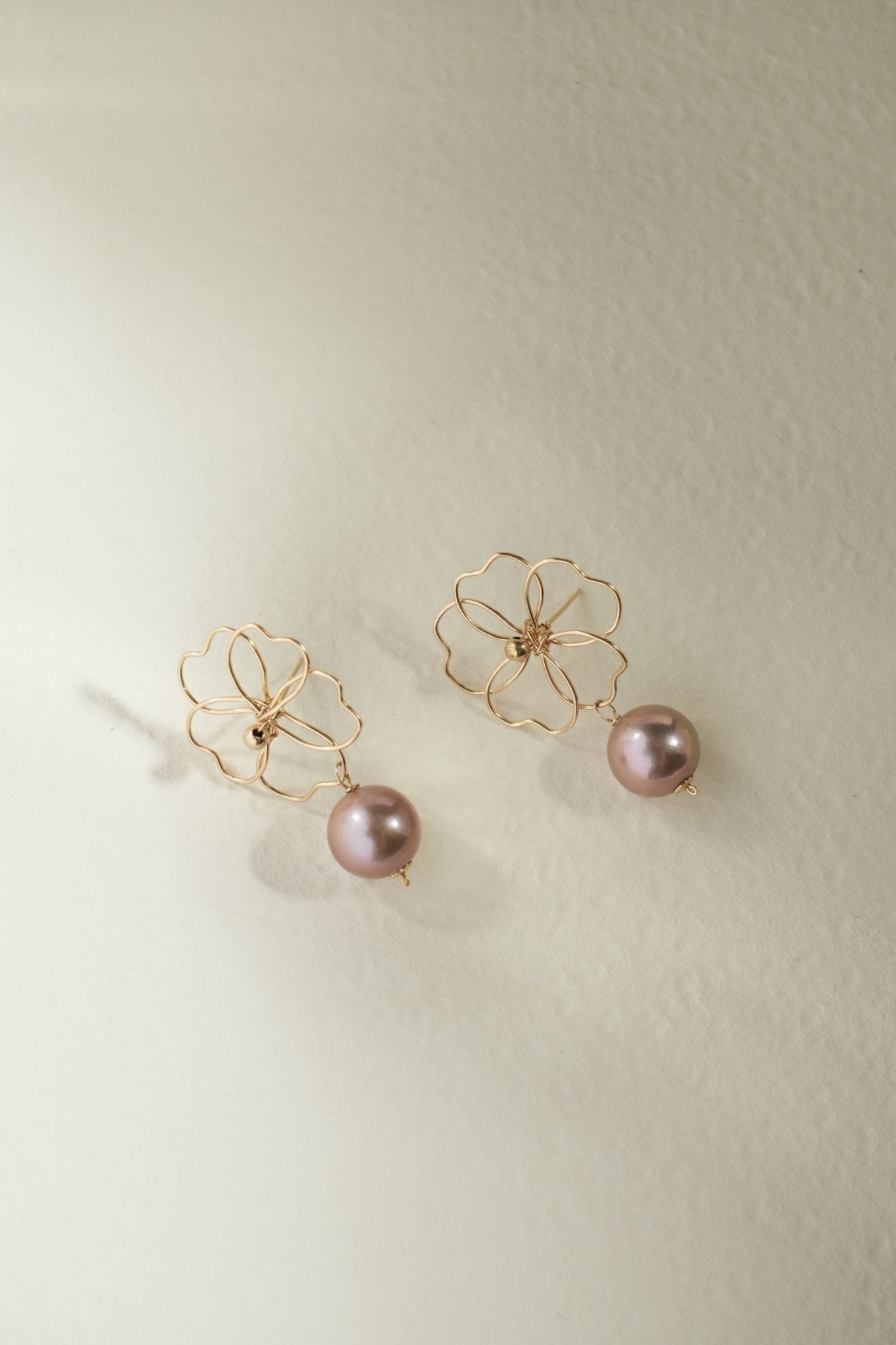 Purple Fairy Series Five - leaf Flower Pearl Drop Earrings - floysun