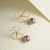 Purple Fairy Series Five - leaf Flower Pearl Drop Earrings - floysun