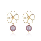 Purple Fairy Series Five - leaf Flower Pearl Drop Earrings - floysun