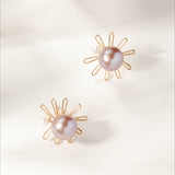 Purple Fairy Series Small Sun Purple Pearl Stud Earrings - floysun