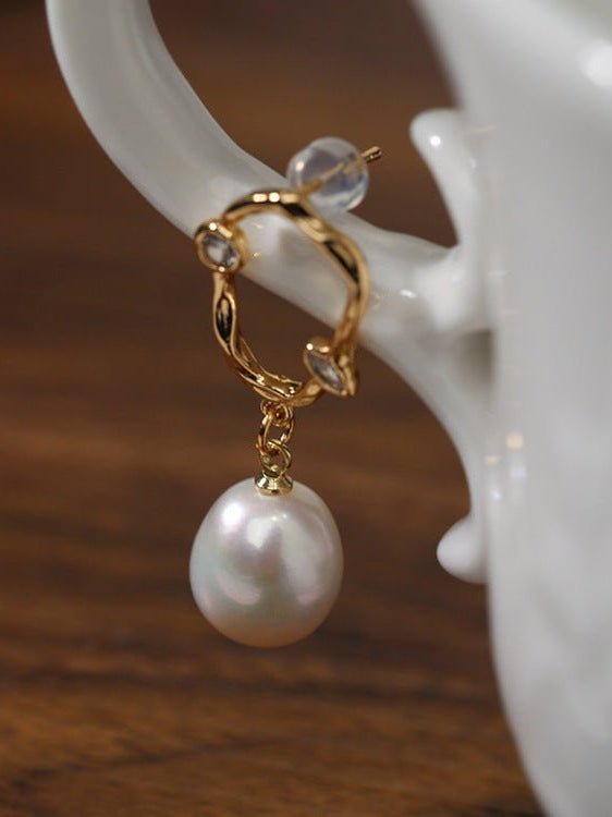 Radiant Baroque Pearl Zircon Drop Earrings - floysun