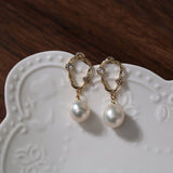 Radiant Baroque Pearl Zircon Drop Earrings - floysun