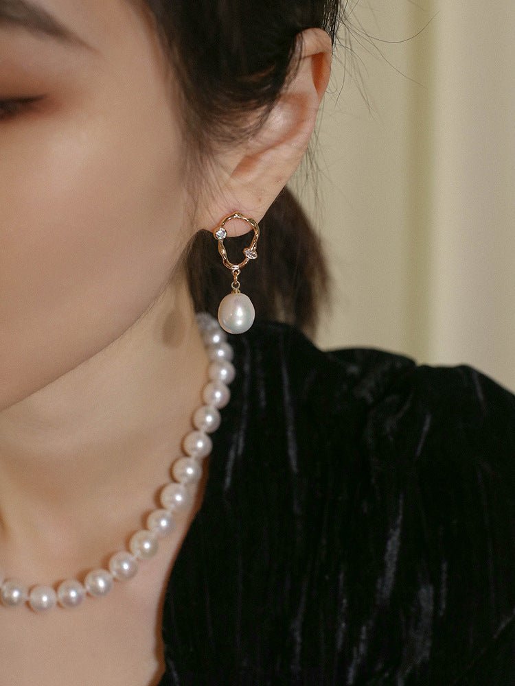 Radiant Baroque Pearl Zircon Drop Earrings - floysun