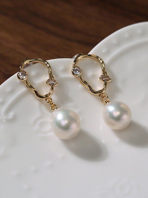 Radiant Baroque Pearl Zircon Drop Earrings - floysun