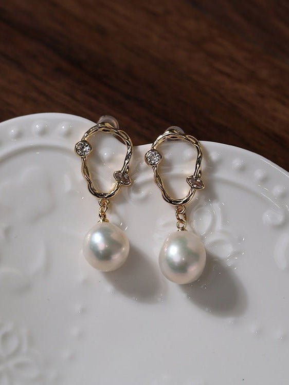 Radiant Baroque Pearl Zircon Drop Earrings - floysun