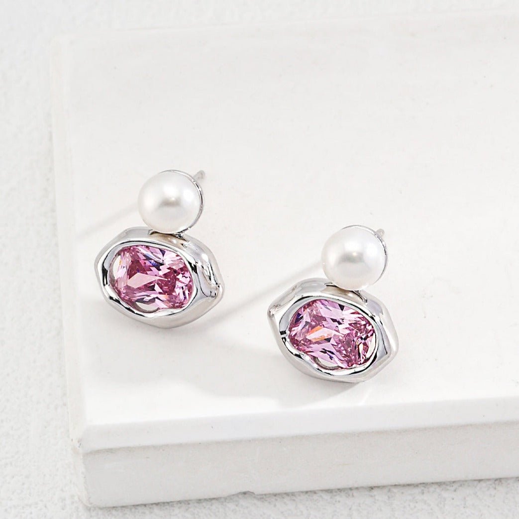 Radiant Pearl and Cubic Zirconia Drop Earrings - floysun