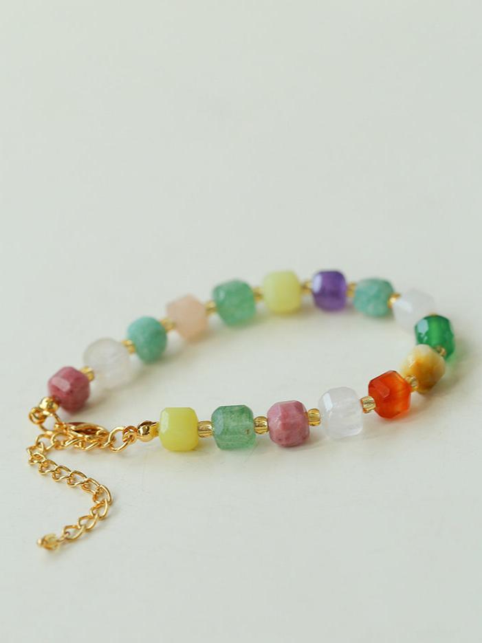 Rainbow Candy Cube Gemstone Beaded Bracelet - floysun